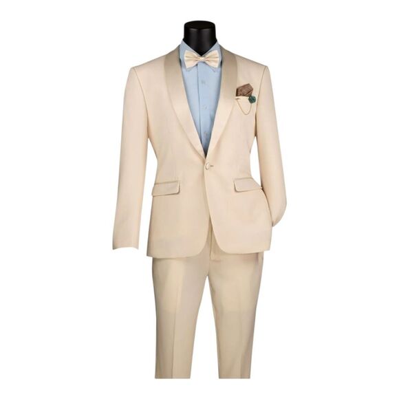 VINCI SLIMFIT 2 PIECE ONE BUTTON SHAWL COLLAR TUXEDO WITH MATCHING BOW TIE TSS-2 - Picture 3 of 3